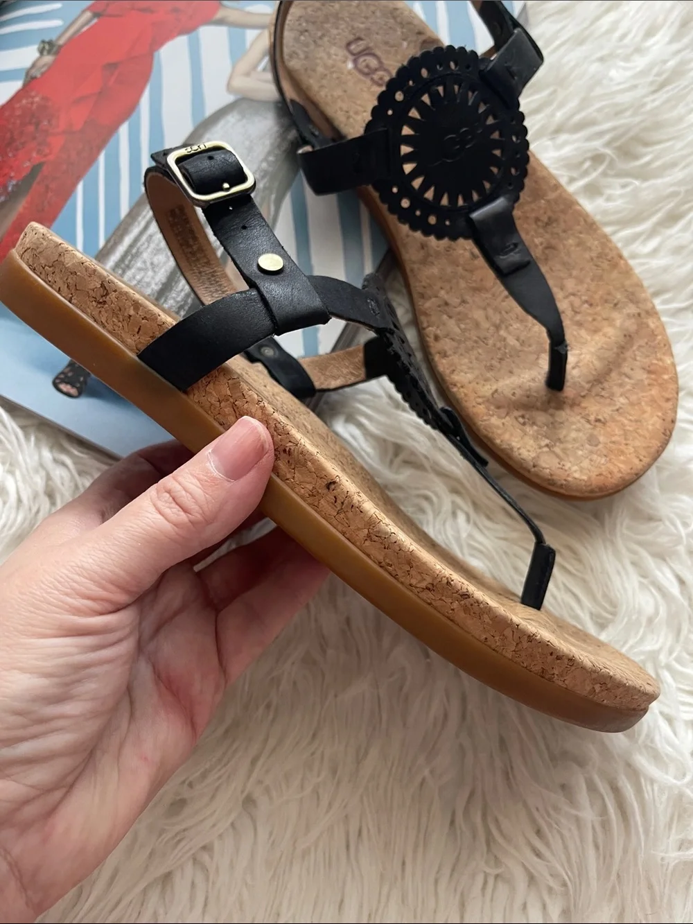 UGG Ayden II Women's Black Cork Thong Sandals